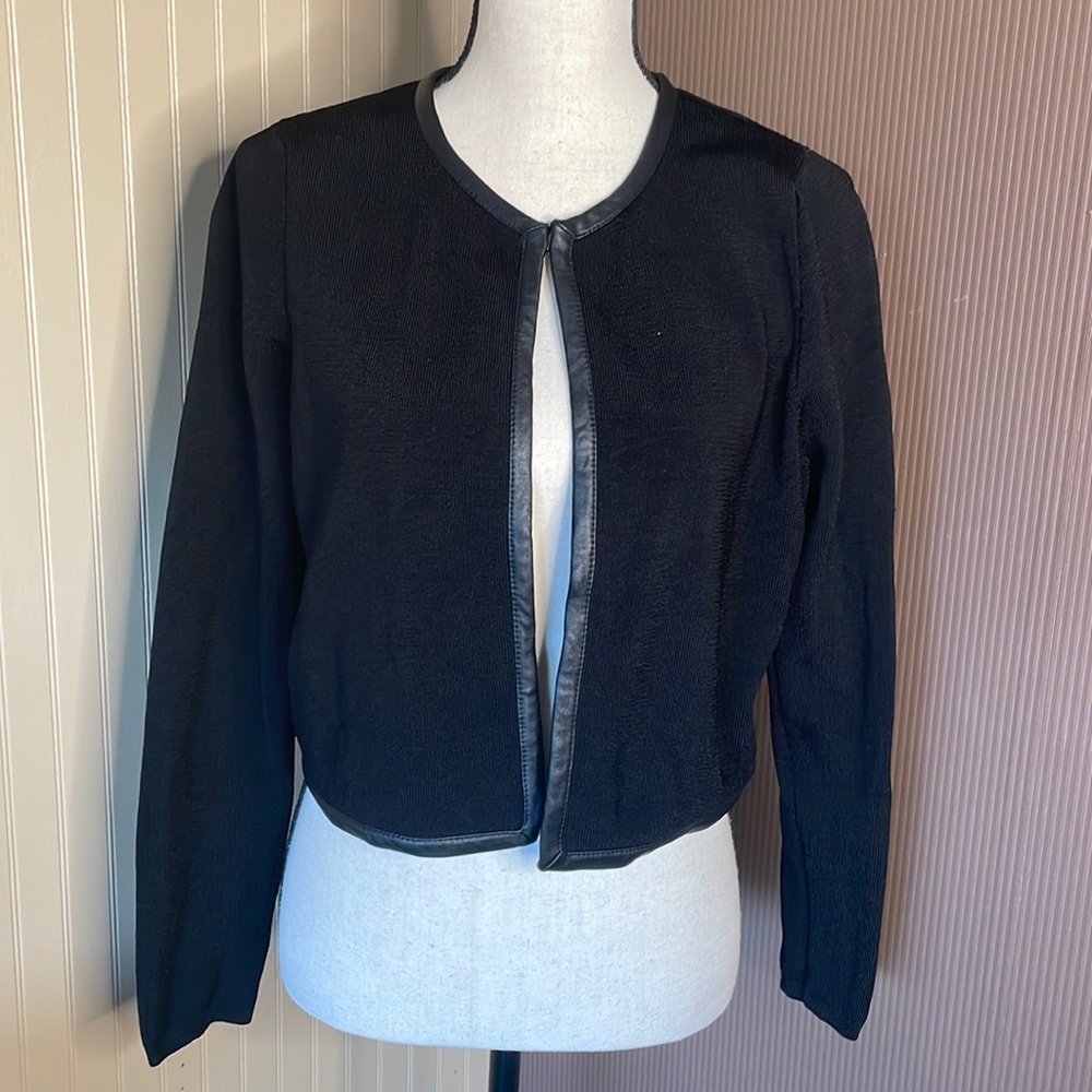 Barney’s New York co-op‎ black shirt cardigan size medium trimmed in leather